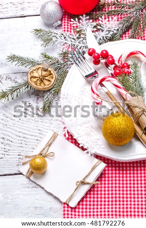 Christmas decoration on white wooden background