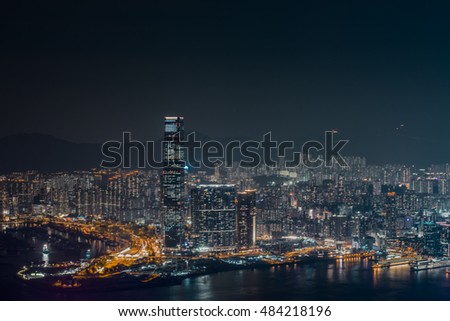 Hong Kong city skyline view from Victoria Harbor of Hong Kong