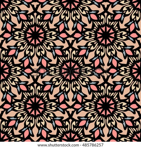 Elegant seamless pattern with Mandala and floral elements. Nice hand-drawn illustration