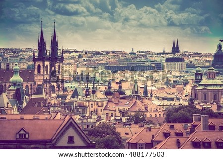 Prague Cityscape Panorama. City of Prague, Czech Republic.