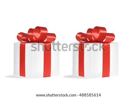 Christmas gift isolated, white background, red bow