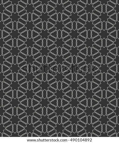 Seamless geometric line pattern in arabian style, ethnic ornament. Endless hexagonal texture for wallpaper, banners, invitation cards. Black and white monochrome graphic lace background