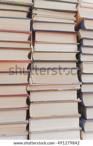 Light Exposure: Books On Bookshelves, Stack Of Old Books, Stacked Books, Abstract Books Background Education, Knowledge, Learn, Study, Reading, Science, School And University Concept, School Library