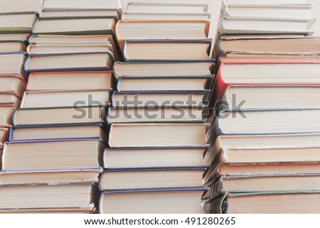 Light Exposure: Books On Bookshelves, Stack Of Old Books, Stacked Books, Abstract Books Background Education, Knowledge, Learn, Study, Reading, Science, School And University Concept, School Library