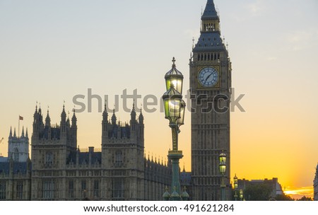 Typical view over Houses of Parliament and Big Ben in London