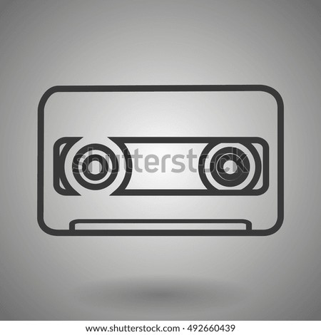 Tape cassette icon in thin outline style. Technology vintage old records music audio.