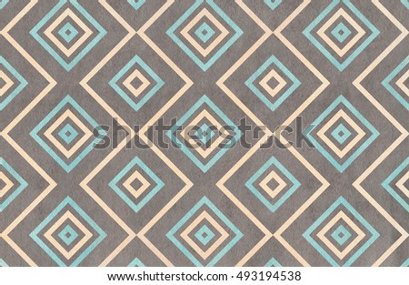 Watercolor geometrical pattern in blue, beige and gray color. For fashion textile, cloth, backgrounds.