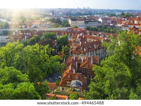 Aerial view over Mala Strana District in Prague, Czech Republic from Hradcany Castle Hill