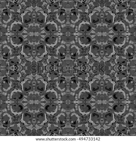Ethnic seamless pattern. Tribal art boho print, abstract vintage ornament. Background texture, decoration. Grey tie dye batik fabric for background and texture. 