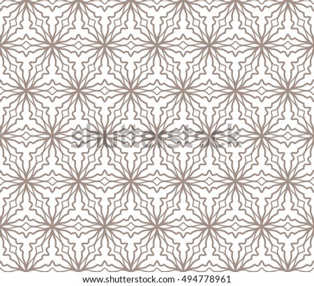 Seamless vector geometric background in arabian style. Islamic pattern, ethnic ornament. Endless hexagonal texture for wallpaper, banners, invitation cards. Brown and white graphic lace background