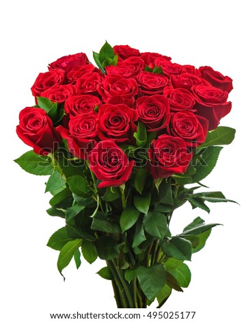 Colorful flower bouquet from red roses isolated on white background.  Closeup.