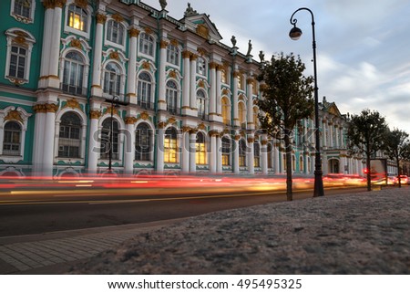 Palace Embankment and the Winter Palace in the evening