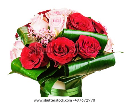 Colorful flower bouquet from red roses. Closeup.