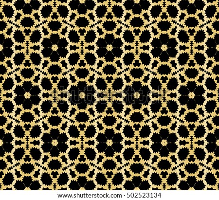 Seamless vector illustration of abstract flowers. gold gradient color. Ethnic arabic indian ornament. For wallpaper, brochure, web page background.