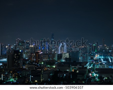 BANGKOK THAILAND : night light aerial view ciyscape