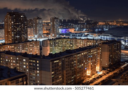 Khabarovsk winter night from the roof of an unfinished high-rise