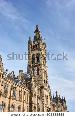 Glasgow University's towers - a Glasgow landmark built in the 1870s in the Gothic revival style. Designed by Sir George Gilbert Scott.