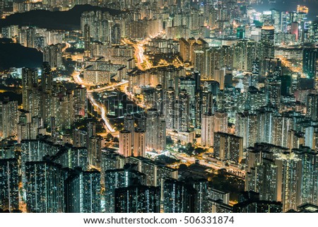 Residential and business area of hong kong view from lion rock peak