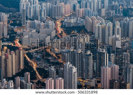 Residential and business area of hong kong view from lion rock peak