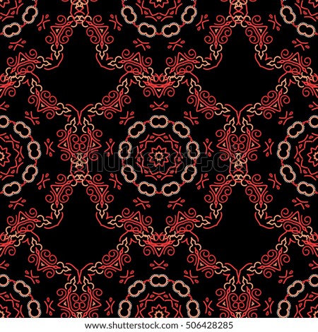 Baroque damask vintage red vector seamless pattern background. Wallpaper with antique floral medieval baroque abstract flowers and ornaments. Baroque ornament. Damask pattern in baroque style.