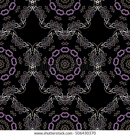 Traditional vector gothic damask background. Violet seamless background flower ornament pattern. Abstract arabesque background for greeting card, presentation or wedding invitations.
