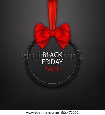 Illustration Black Friday Round Frame with Red Ribbon and Bow - Vector