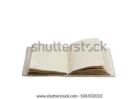 vintage book, blank pages isolated on white background