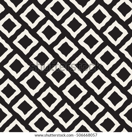 Vector Seamless Black and White Hand Drawn Rhombus Lines Pattern. Abstract Freehand Background Design