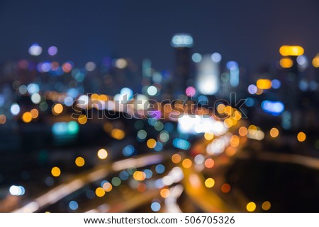 Night blurred lights city highway interchanged, abstract background