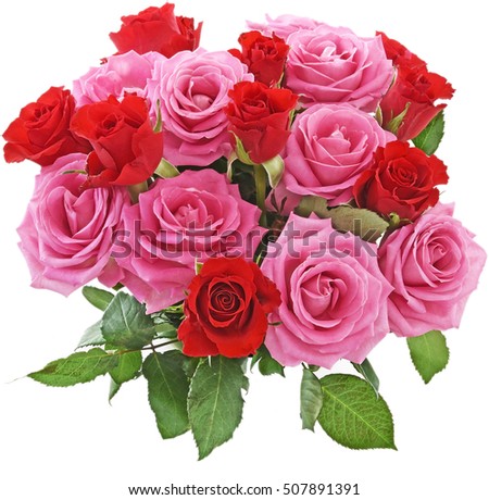 rose bouquet red and pink with leafs