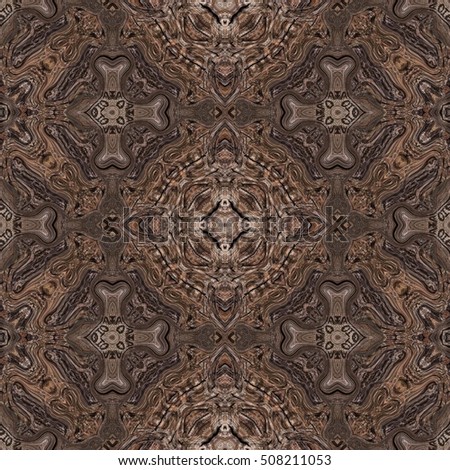 Brown ornamental persian or arabic wooden floor style with floral arabesque pattern made seamless