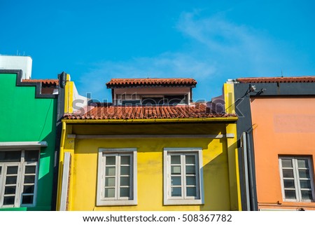Singapore old town : Sino-Portuguese Architecture buildings. This architectural style is European mixed with Chinese modern