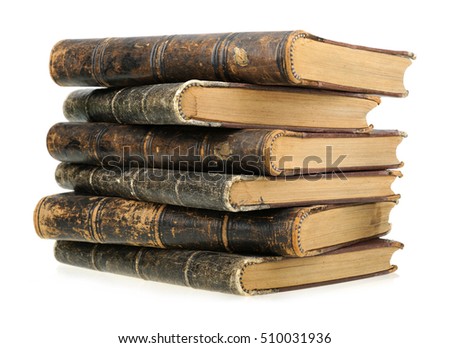  Stack of old books isolated on white background
