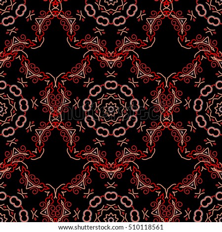 Elegant seamless pattern with floral and Mandala elements. Nice red hand-drawn seamless illustration.