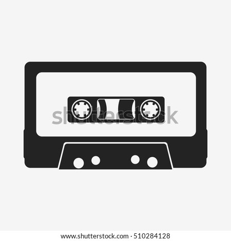 Audio tape icon. Retro cassete black and white style. Flat design illustration