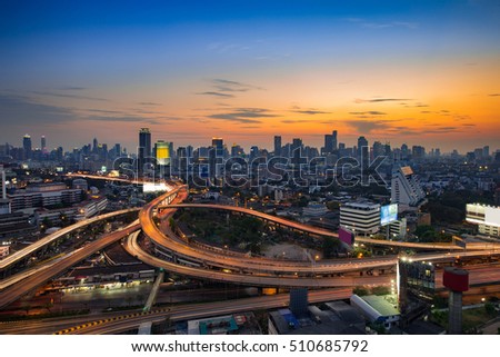 Highway intersection road with beautiful sunset sky background