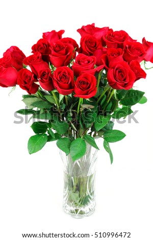 red roses in vase isolated on white background