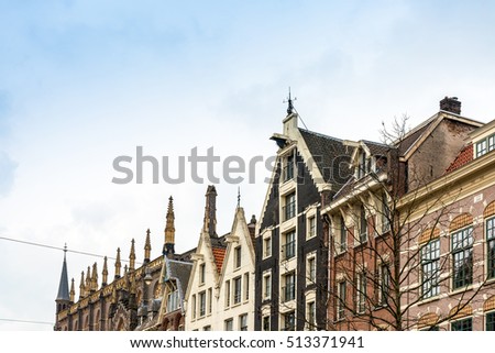Beautiful street view of Traditional old buildings in Amsterdam, the Netherlands, Europe