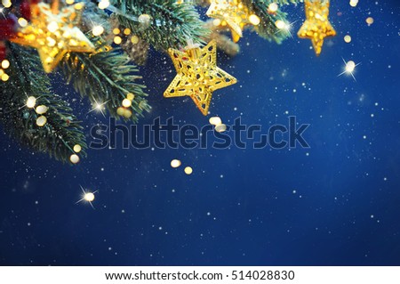 Christmas background, Christmas tree brunch with christmas ornament