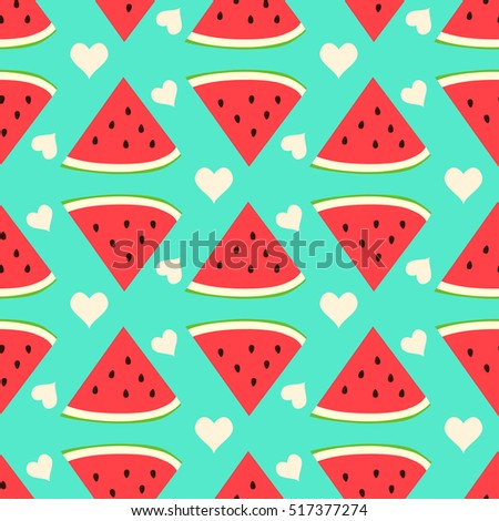 Cute watermelon seamless pattern with heart.