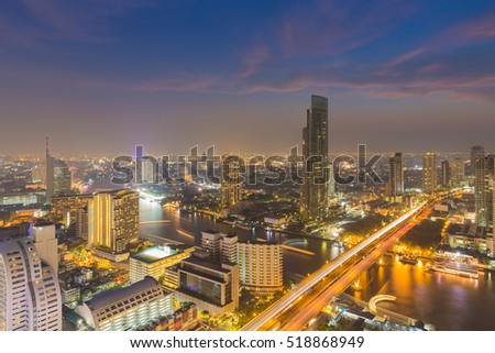 Bangkok city downtown aerial view at night