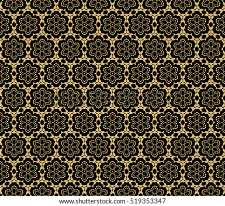 floral ornament. seamless vector pattern. gold on black. interior decoration, wallpaper, presentation, fashion design.