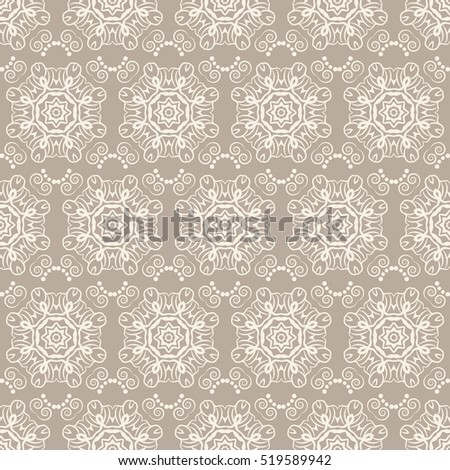 Arabic pattern. Indian, islamic, ethnic, oriental motifs. Mandala seamless pattern. Bohemian background. Print for fabric and paper. Vector illustration