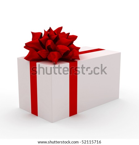 white gift with red ribbon and bow isolated