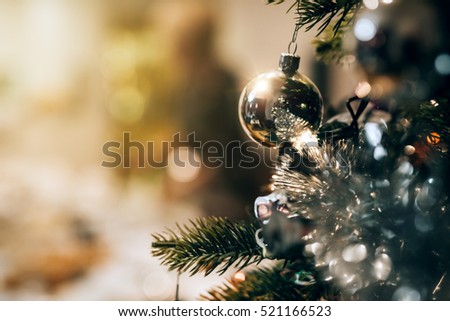 Shining decorations on Christmas tree