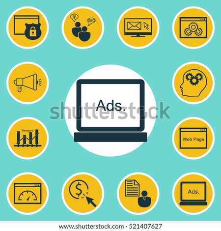 Set Of 12 Advertising Icons. Can Be Used For Web, Mobile, UI And Infographic Design. Includes Elements Such As Community, Display, Creativity And More.