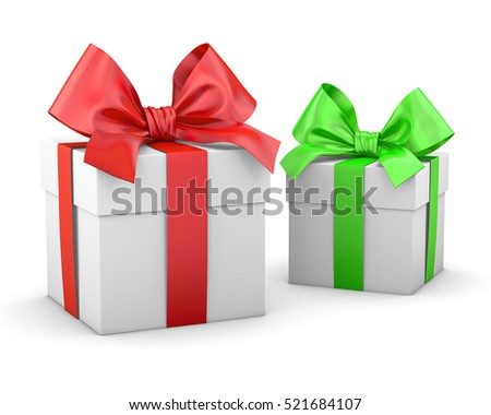 Christmas and New Year's Day , 2 red and green gift boxes white background 3d rendering