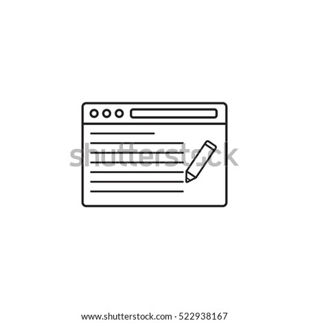 seo copywriting icon, browser with pen, symbol, vector graphics, a linear pattern on a white background, eps 10.