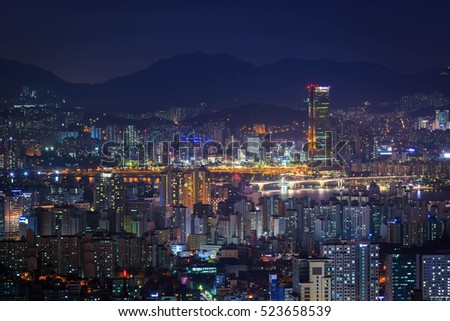 seoul city, yeouido at night, south korea.