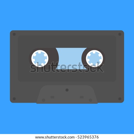Icon retro audio black tape in flat style.